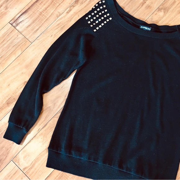 Express sweater black cotton knit lightweight winter gold sequins small - Picture 3 of 5